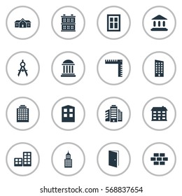 Set Of 16 Simple Architecture Icons. Can Be Found Such Elements As Superstructure, Stone, Residence And Other.
