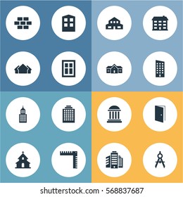 Set Of 16 Simple Architecture Icons. Can Be Found Such Elements As Glazing, Construction, Floor And Other.