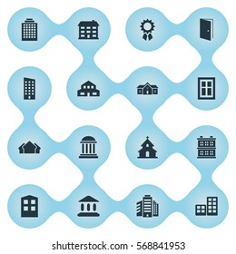 Set Of 16 Simple Architecture Icons. Can Be Found Such Elements As Flat, Gate, Popish And Other.