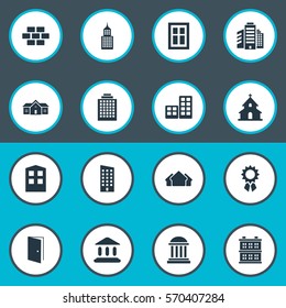 Set Of 16 Simple Architecture Icons. Can Be Found Such Elements As Floor, Block, Glazing And Other.