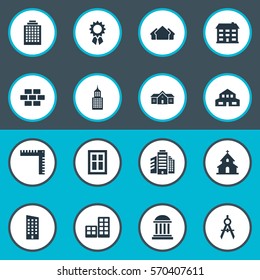 Set Of 16 Simple Architecture Icons. Can Be Found Such Elements As Flat, Stone, Structure And Other.