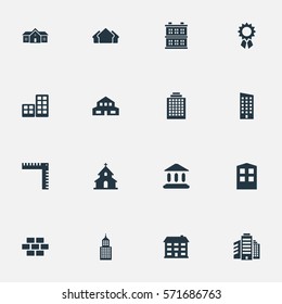 Set Of 16 Simple Architecture Icons. Can Be Found Such Elements As Shelter, Superstructure, Floor And Other.