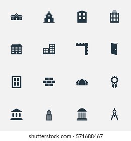 Set Of 16 Simple Architecture Icons. Can Be Found Such Elements As Glazing, Construction, Reward And Other.