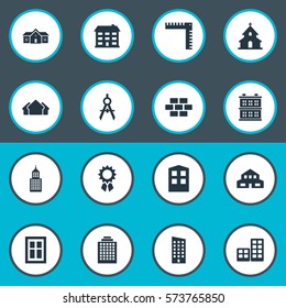 Set Of 16 Simple Architecture Icons. Can Be Found Such Elements As Popish, Floor, Reward And Other.