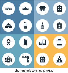 Set Of 16 Simple Architecture Icons. Can Be Found Such Elements As Reward, Popish, Shelter And Other.