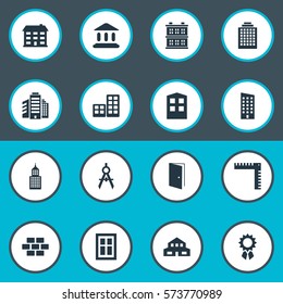 Set Of 16 Simple Architecture Icons. Can Be Found Such Elements As Reward, Booth, Structure And Other.