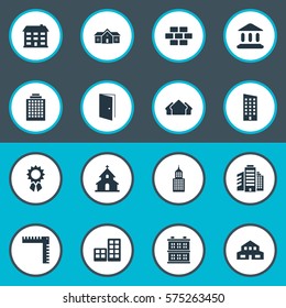 Set Of 16 Simple Architecture Icons. Can Be Found Such Elements As Superstructure, Floor, Block And Other.