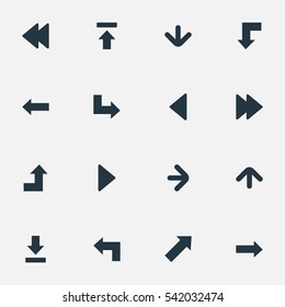 Set Of 16 Simple Arrows Icons. Can Be Found Such Elements As Let Down, Reduction, Right Direction And Other.
