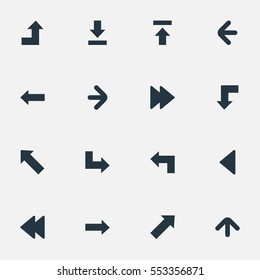 Set Of 16 Simple Arrows Icons. Can Be Found Such Elements As Rearward, Pointer, Pointer And Other.