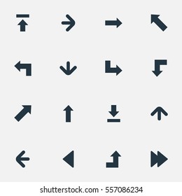 Set Of 16 Simple Arrows Icons. Can Be Found Such Elements As Transfer, Pointer, Pointer And Other.