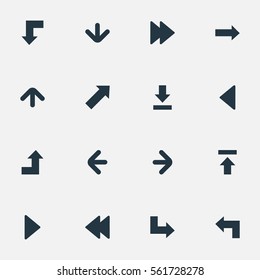 Set Of 16 Simple Arrows Icons. Can Be Found Such Elements As Left Direction, Advanced, Pointer And Other.