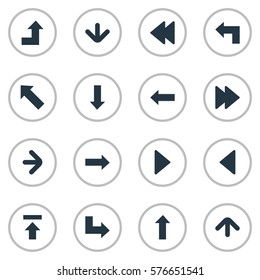 Set Of 16 Simple Arrows Icons. Can Be Found Such Elements As Upward Direction, Upward Direction, Downwards Pointing And Other.