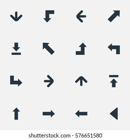Set Of 16 Simple Arrows Icons. Can Be Found Such Elements As Transfer, Right Direction, Reduction And Other.