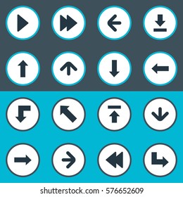 Set Of 16 Simple Arrows Icons. Can Be Found Such Elements As Upward Direction, Left Direction, Advanced And Other.