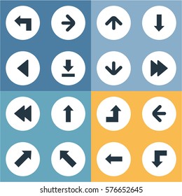 Set Of 16 Simple Arrows Icons. Can Be Found Such Elements As Right Direction, Left Direction, Pointer And Other.