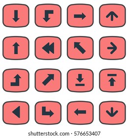 Set Of 16 Simple Arrows Icons. Can Be Found Such Elements As Left Landmark , Downwards Pointing, Right Direction.