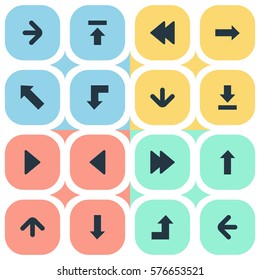 Set Of 16 Simple Arrows Icons. Can Be Found Such Elements As Advanced, Right Direction, Downwards Pointing And Other.
