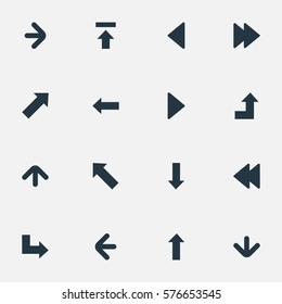 Set Of 16 Simple Arrows Icons. Can Be Found Such Elements As Left Landmark , Left Direction , Transfer.
