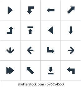 Set Of 16 Simple Arrows Icons. Can Be Found Such Elements As Downwards Pointing, Increasing, Pointer And Other.
