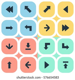 Set Of 16 Simple Arrows Icons. Can Be Found Such Elements As Right Direction, Reduction, Pointer And Other. Set Of 16 Simple Arrows Icons. Can Be Found Such Elements As Right Direction, Reduction, Pointer And Other.