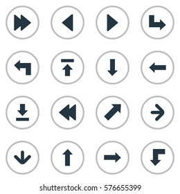 Set Of 16 Simple Arrows Icons. Can Be Found Such Elements As Pointer, Left Direction , Left Landmark.