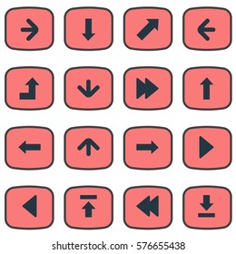 Set Of 16 Simple Arrows Icons. Can Be Found Such Elements As Left Direction, Rearward, Transfer And Other.