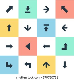 Set Of 16 Simple Arrows Icons. Can Be Found Such Elements As Transfer, Right Direction, Left Direction And Other.