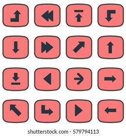 Set Of 16 Simple Arrows Icons. Can Be Found Such Elements As Advanced, Upward Direction, Right Direction And Other.