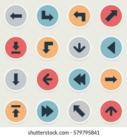 Set Of 16 Simple Arrows Icons. Can Be Found Such Elements As Downwards Pointing, Indicator, Let Down And Other.