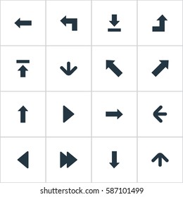 Set Of 16 Simple Arrows Icons. Can Be Found Such Elements As Let Down, Transfer, Upward Direction And Other.