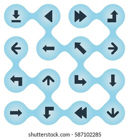 Set Of 16 Simple Arrows Icons. Can Be Found Such Elements As Rearward, Downwards Pointing, Left Direction And Other.
