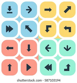 Set Of 16 Simple Arrows Icons. Can Be Found Such Elements As Upward Direction , Right Landmark, Let Down.