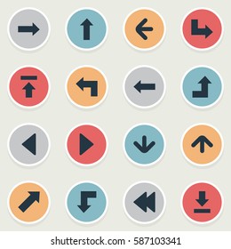 Set Of 16 Simple Arrows Icons. Can Be Found Such Elements As Left Direction , Right Landmark, Upward Direction.