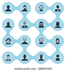 Set Of 16 Simple Avatar Icons. Can Be Found Such Elements As Insider, Whiskers Man, Proletarian And Other.