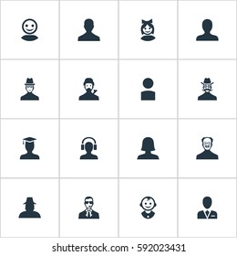 Set Of 16 Simple Avatar Icons. Can Be Found Such Elements As Insider, Workman, Portrait And Other.