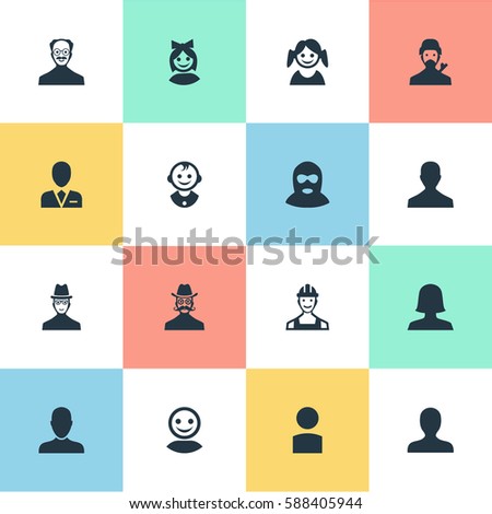 Set Of 16 Simple Avatar Icons. Can Be Found Such Elements As Spy, Insider, Proletarian And Other.