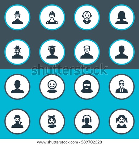 Set Of 16 Simple Avatar Icons. Can Be Found Such Elements As Postgraduate, Job Man, Felon And Other.
