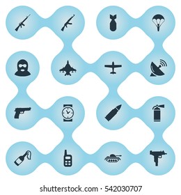 Set Of 16 Simple Battle Icons. Can Be Found Such Elements As Extinguisher, Air Bomber, Sky Force And Other.