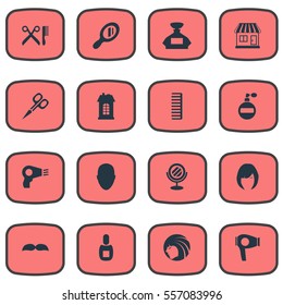 Set Of 16 Simple Beautician Icons. Can Be Found Such Elements As Reflector, Supermarket, Scent And Other.
