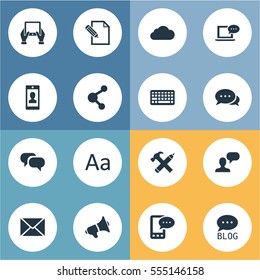 Set Of 16 Simple Blogging Icons. Can Be Found Such Elements As Laptop, Overcast, Keypad And Other.