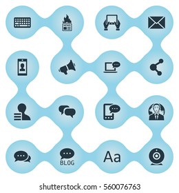 Set Of 16 Simple Blogging Icons. Can Be Found Such Elements As E-Letter, Cedilla, Keypad And Other.