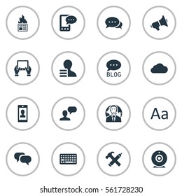 Set Of 16 Simple Blogging Icons. Can Be Found Such Elements As E-Letter, Man Considering, Cedilla And Other.