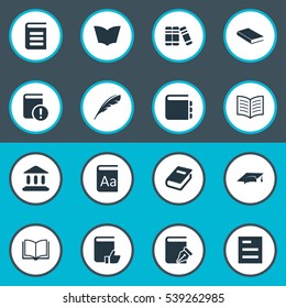 Set Of 16 Simple Books Icons. Can Be Found Such Elements As Journal, Book Page, Tasklist And Other.