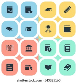 Set Of 16 Simple Books Icons. Can Be Found Such Elements As Encyclopedia, Recommended Reading, Reading And Other.