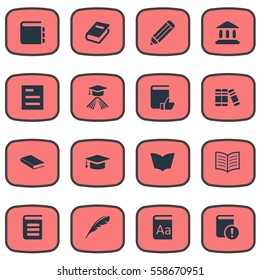 Set Of 16 Simple Books Icons. Can Be Found Such Elements As Recommended Reading, Pen, Important Reading And Other.