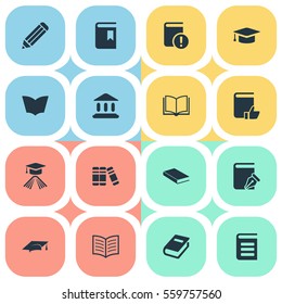 Set Of 16 Simple Books Icons. Can Be Found Such Elements As Recommended Reading, Notebook, Book Page And Other.