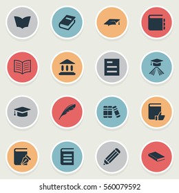 Set Of 16 Simple Books Icons. Can Be Found Such Elements As Sketchbook, Reading, Book Page And Other.