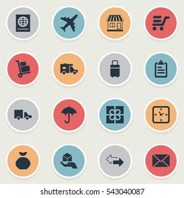Set Of 16 Simple Carting Icons. Can Be Found Such Elements As Gingham, Mall, Minutes And Other.