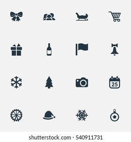 Set Of 16 Simple Celebration Icons. Can Be Found Such Elements As Photography, Forest, Calendar And Other.