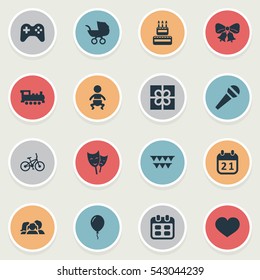 Set Of 16 Simple Celebration Icons. Can Be Found Such Elements As Days, Soul, Baby Carriage And Other.